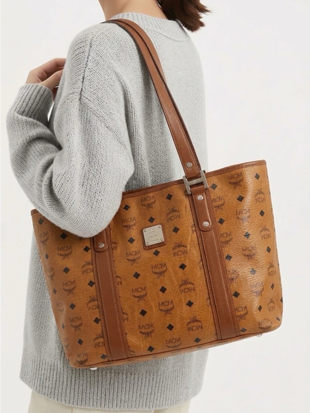 MCM Cognac Visetos Monogram Tote in Brown